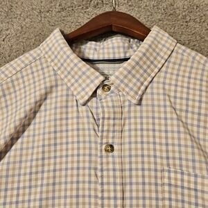 Poncho Western Button Down Fishing Shirt 3XL Blue White Brown Plaid Long Sleeve